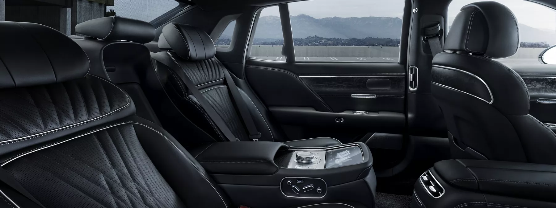 Interior Rear Passenger View Of 2026 Genesis G90 Interior In Black Monoto